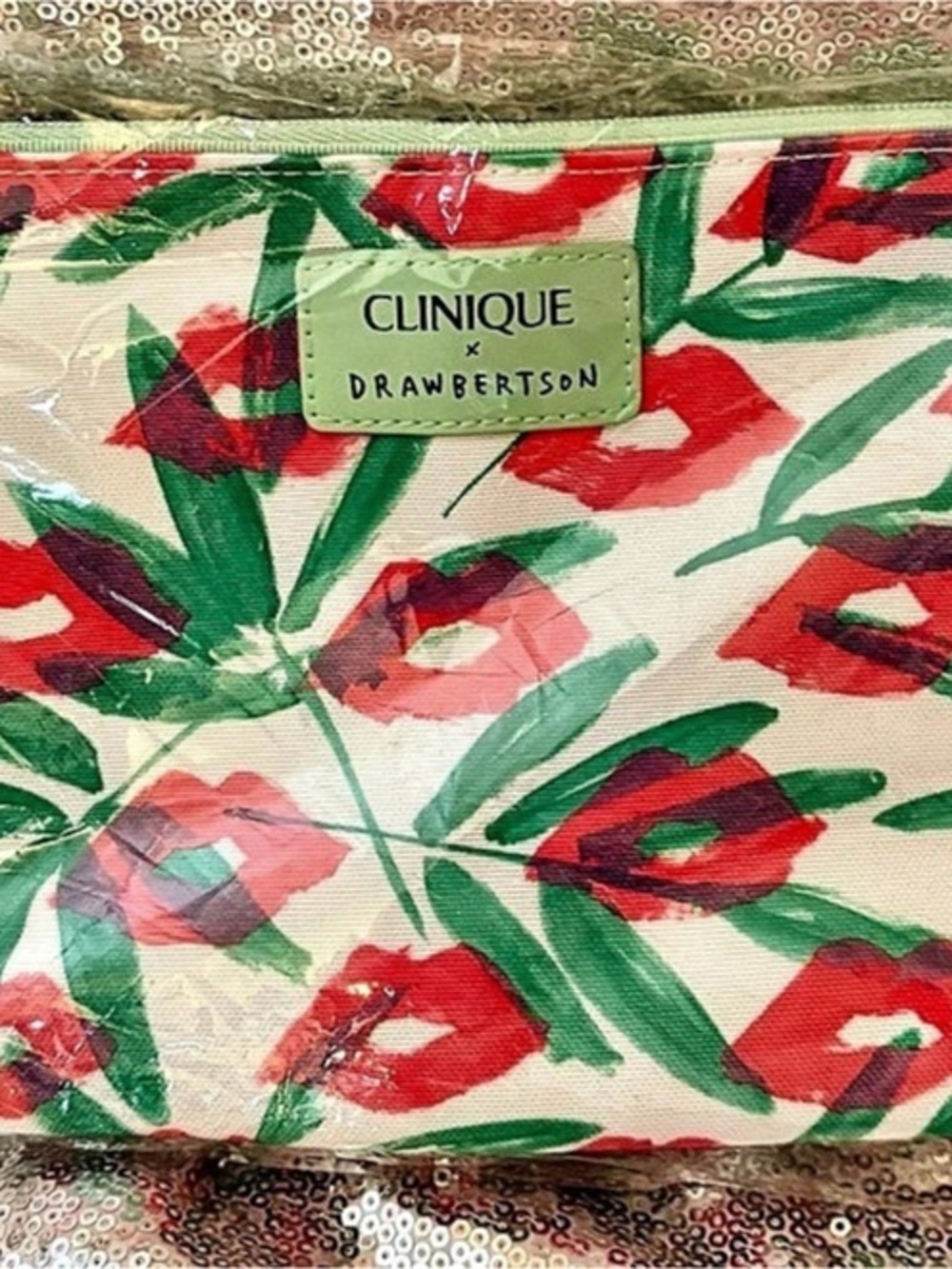 Clinique x Drawbertson Floral Lips Cosmetic Bag